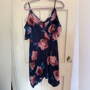 Charlotte Russe Cold Shoulder Skater Mini Dress Navy Bkue Pink Florals